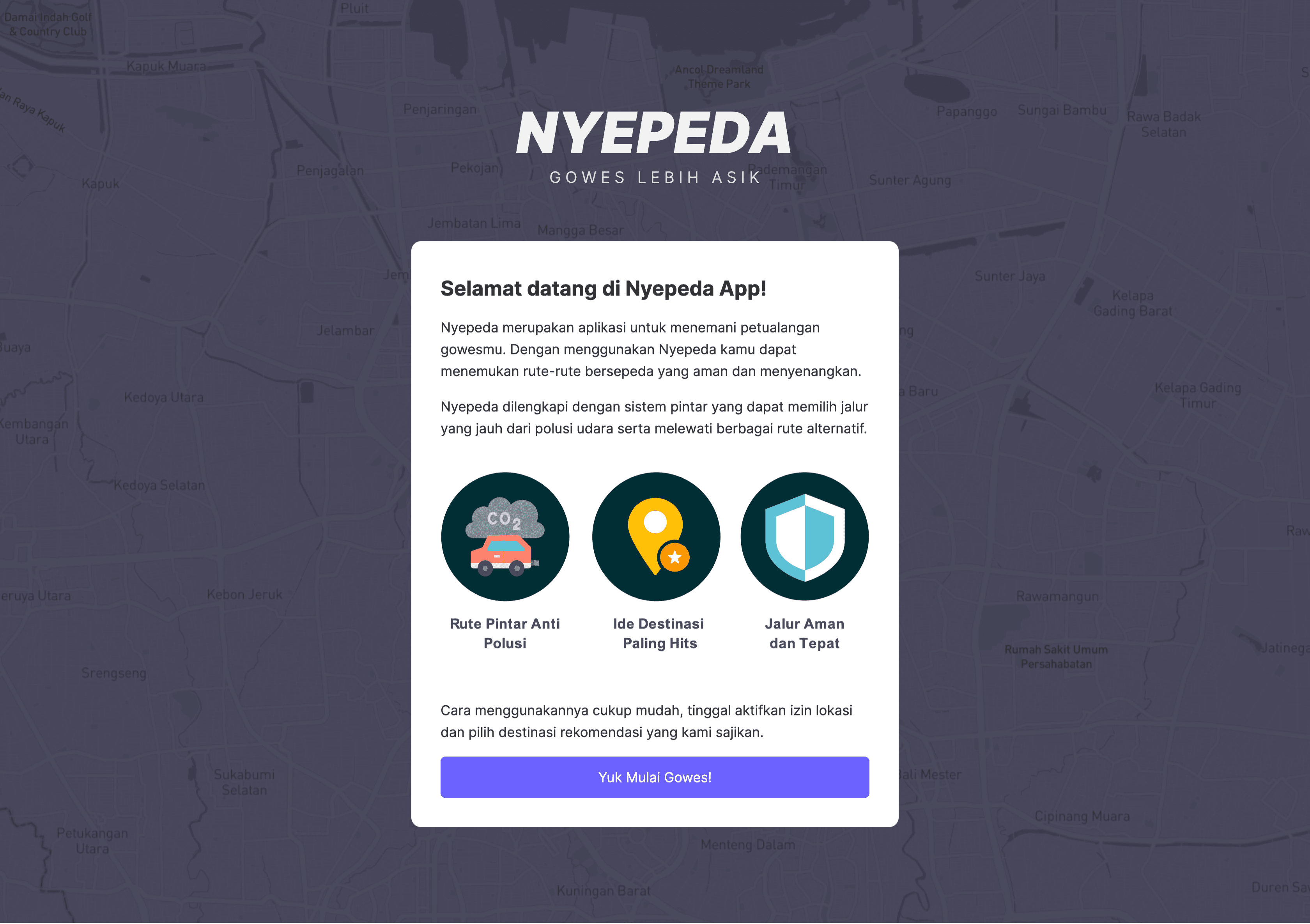 Nyepeda cycling route mapping interface